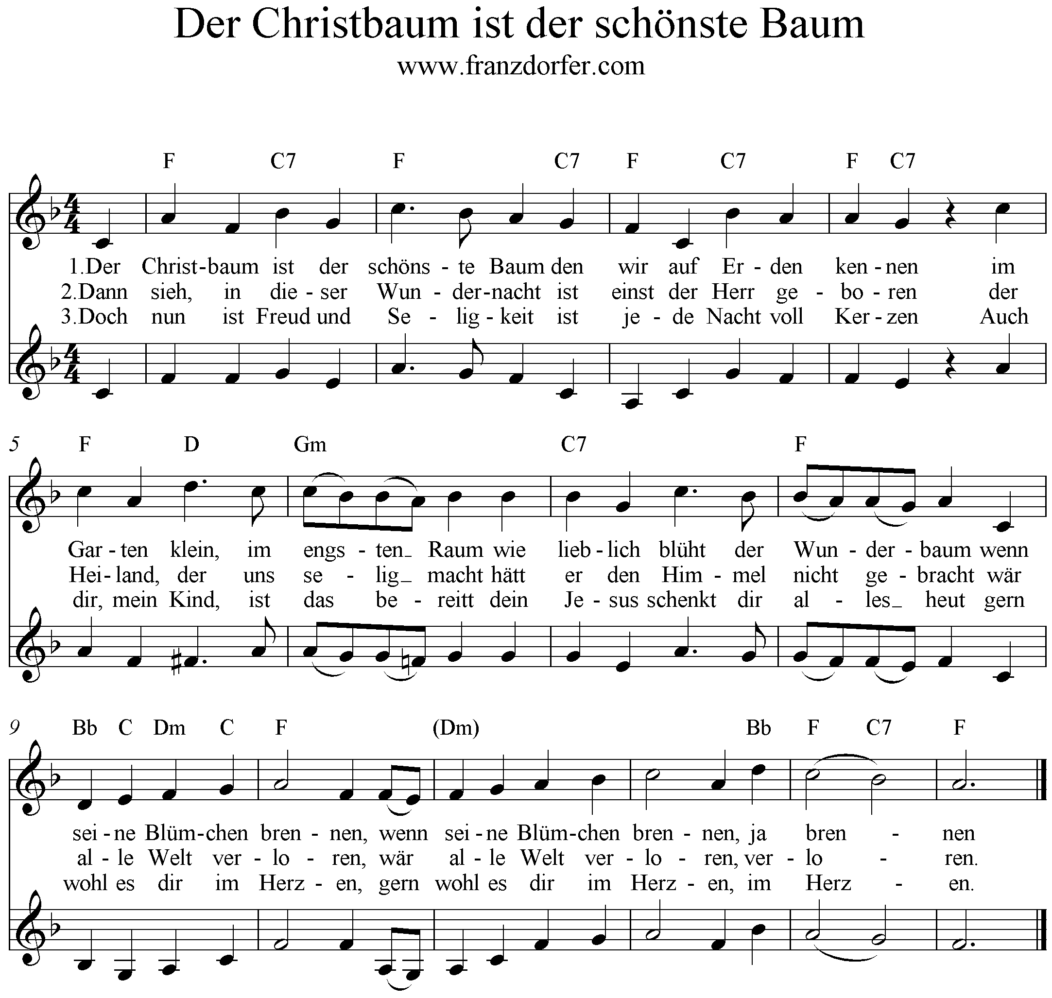 Noten Der Christbaum ist der schönste Baum, 2stimmig